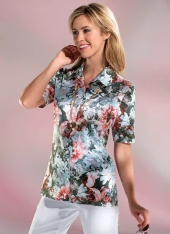Damen BADER Attraktive Shirtbluse mit Hemdkragen