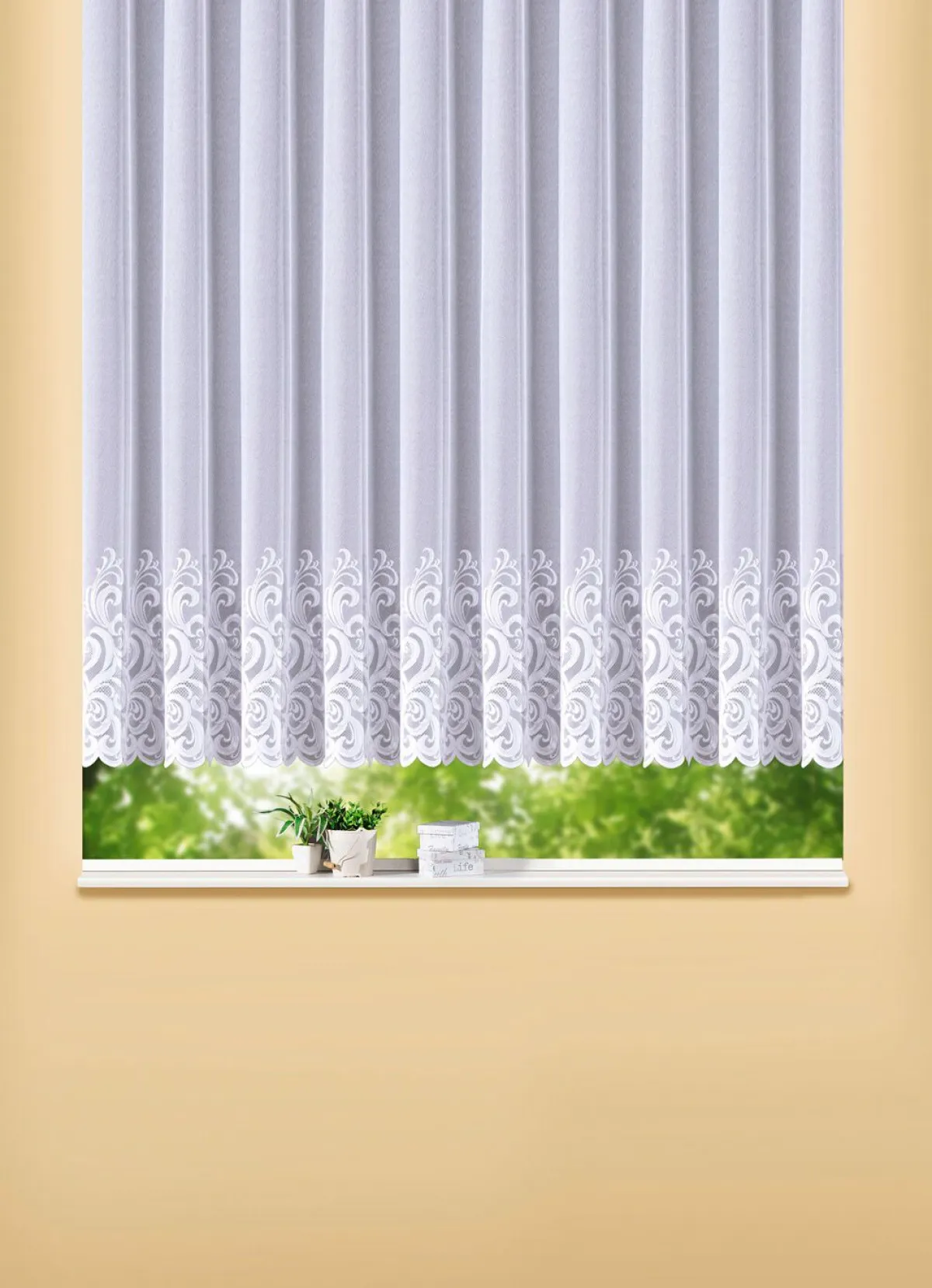 BADER Blumenfenster-Store mit geradem Abschluss
