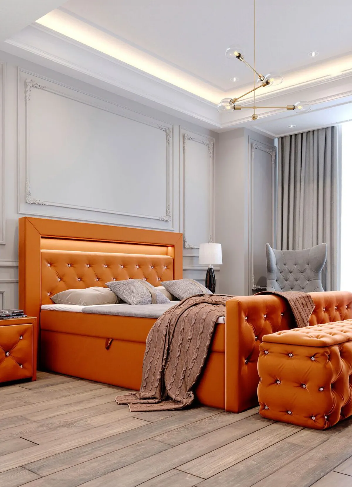 BADER Boxspringbett mit LED-Beleuchtung und Topper