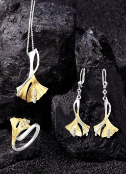Damen BADER Damenring Ginkgoblatt in Bicolor mit synth. Zirkonia
