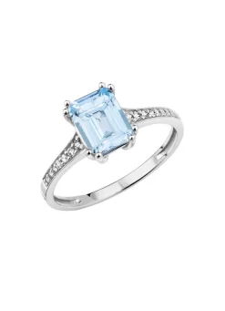 Damen BADER Damenring mit Brillanten und Blautopas
