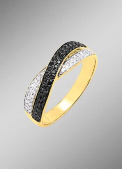Damen BADER Damenring mit Diamanten in Weiß und Schwarz