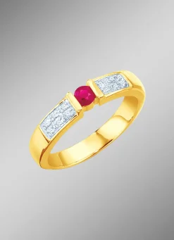 Damen BADER Damenring mit Diamanten und echtem Rubin