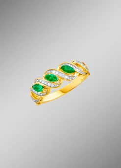 Damen BADER Damenring mit Diamanten und Smaragde