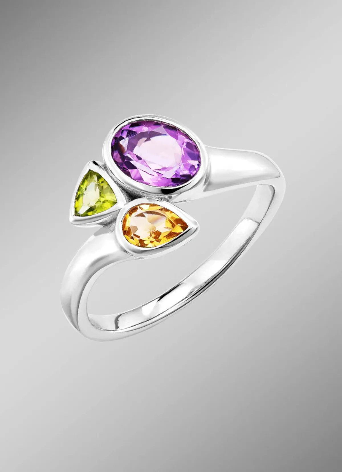Damen BADER Damenring mit echt Amethyst, echt Citrin und echt Peridot