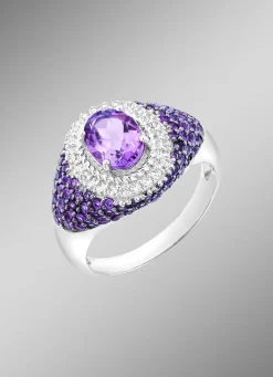 Damen BADER Damenring mit echt Amethyst und echt Weißtopas