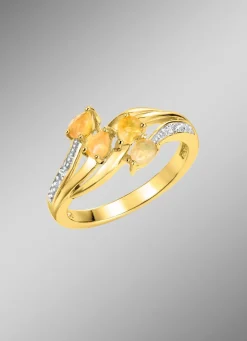 Damen BADER Damenring mit echt Feueropal und 2 Diamanten