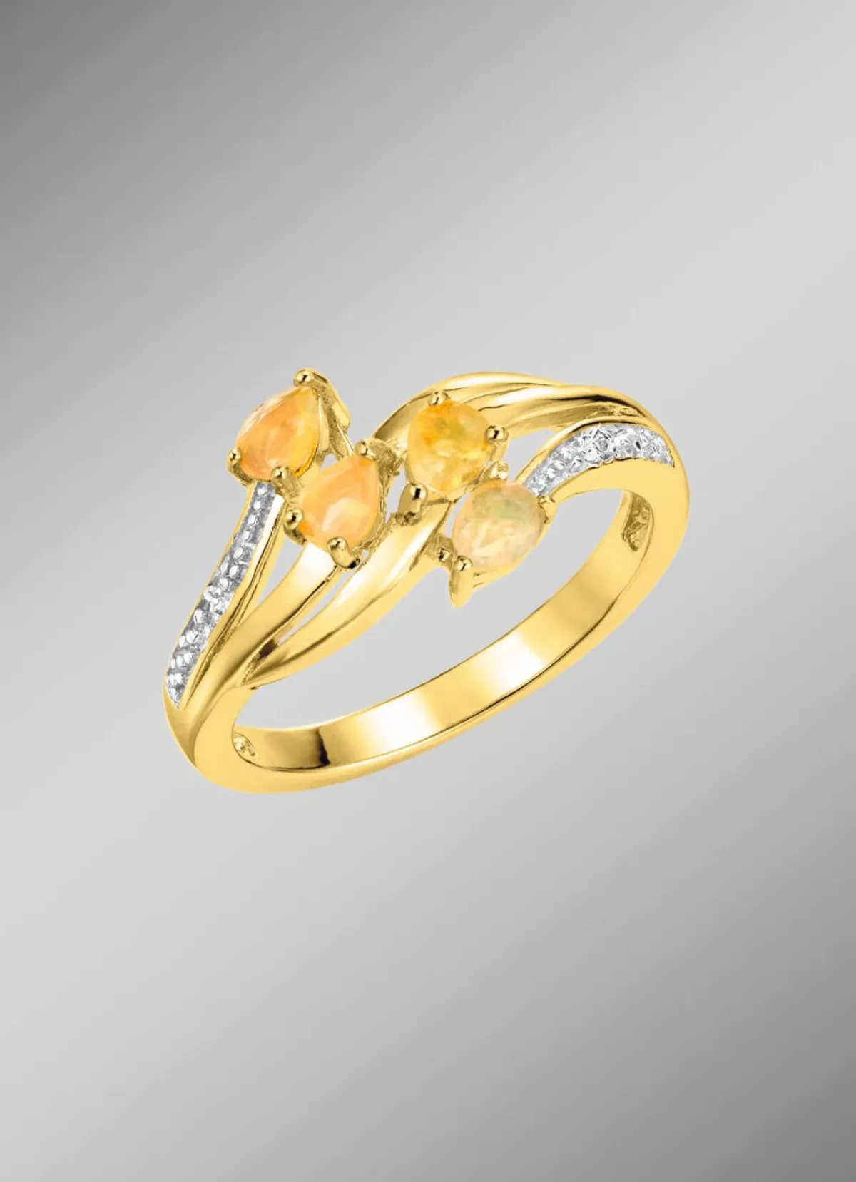 Damen BADER Damenring mit echt Feueropal und 2 Diamanten