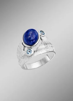 Damen BADER Damenring mit Lapislazuli und Baby Blautopas