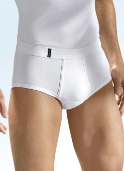 Herren BADER Dreierpack Slips aus Feinripp mit Eingriff, weiß, Bio-Baumwolle