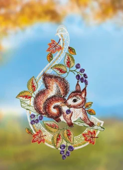 PLAUENER SPITZE Fensterbild Eichhörnchen aus echter