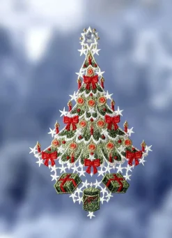 PLAUENER SPITZE Fensterbild Weihnachtsbaum aus echter