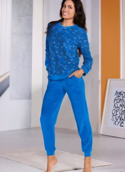 Damen BADER Frottierstretch Schlafanzug mit Rundhals und Bündchen