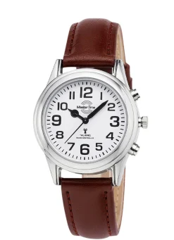 Damen MASTER TIME Funk-Damenuhr mit Lederband und sprechender Zeitansage