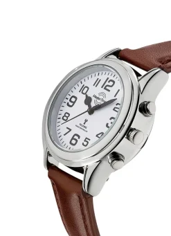 Damen MASTER TIME Funk-Damenuhr mit Lederband und sprechender Zeitansage