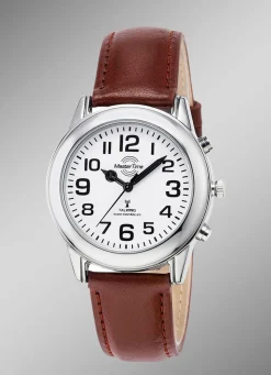 Herren MASTER TIME Funk-Herrenuhr mit Lederband und sprechender Zeitansage