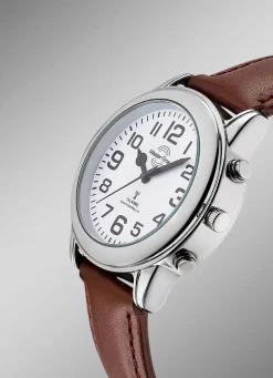 Herren MASTER TIME Funk-Herrenuhr mit Lederband und sprechender Zeitansage