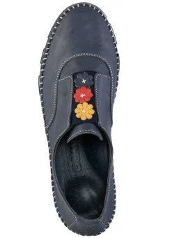 Damen Gemini Slipper mit dezenter Knitter-Struktur und bunten Leder-Blüten