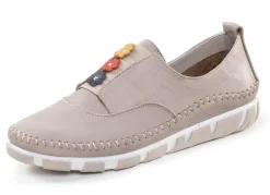 Damen Gemini Slipper mit dezenter Knitter-Struktur und bunten Leder-Blüten