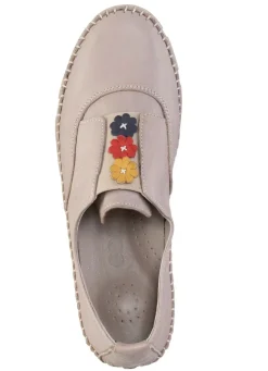 Damen Gemini Slipper mit dezenter Knitter-Struktur und bunten Leder-Blüten