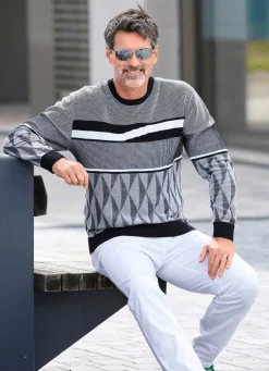 Herren BADER Gemusterter Rundhalspullover in 2 Farben