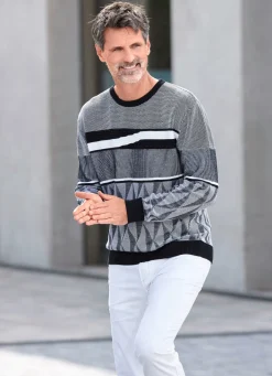 Herren BADER Gemusterter Rundhalspullover in 2 Farben