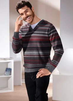 Herren BADER Gestreifter V-Pullover in 2 Farben
