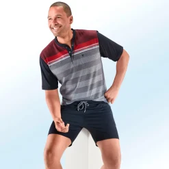 Herren BADER Hajo Klima Komfort Shorty mit garngefärbtem Ringeldessin, Knopfleiste, Brusttasche