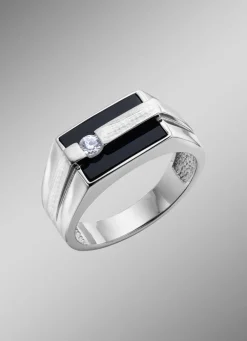 Herren BADER Herrenring aus Silber mit Echt Onyx und synthetischen Zirkonia