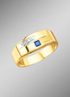 Herren BADER Herrenring in Bicolor mit Diamant und echt blauem Safir