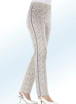 Damen ELENA EDEN Hose mit aparter Floral-Dessinierung und effektvollem Zierband