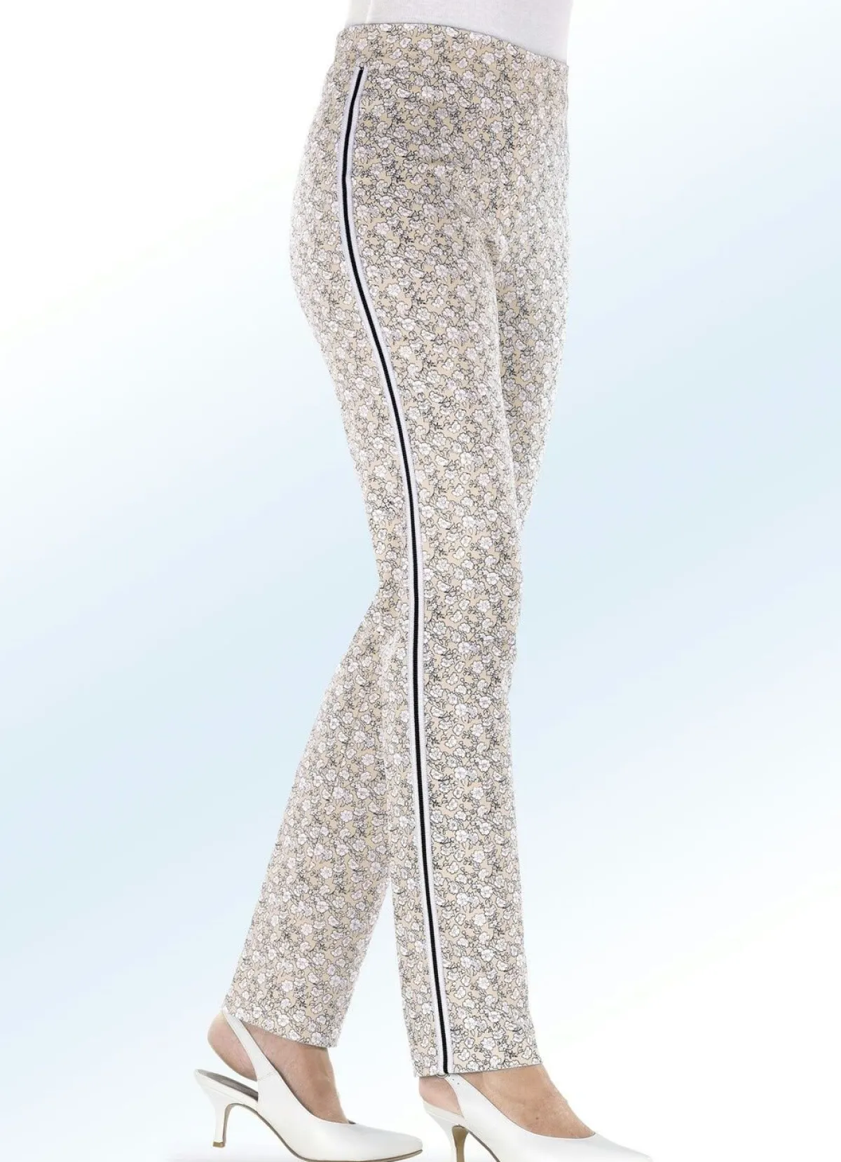 Damen ELENA EDEN Hose mit aparter Floral-Dessinierung und effektvollem Zierband