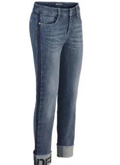 Damen ASCARI Jeans mit Fransensaum und Schriftzug auf einem Bein