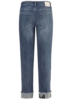 Damen ASCARI Jeans mit Fransensaum und Schriftzug auf einem Bein
