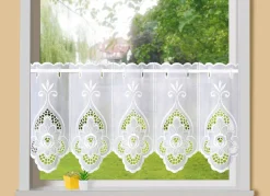 PLAUENER STICKEREI Kurzstore Blume mit Stangendurchzug