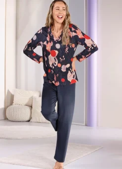 Damen LAURINA Schlafanzug, langer Hose mit Dehnbund