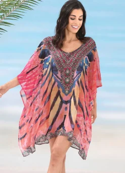 Damen LAURINA Tunika mit Schmucksteinchen, leicht transparent