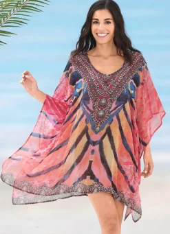 Damen LAURINA Tunika mit Schmucksteinchen, leicht transparent