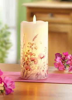 BADER LED-Echtwachskerze mit Blumenwiesenmotiv