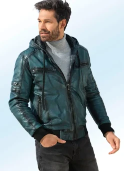 Herren BADER Lederblouson mit angeschnittener Kapuze