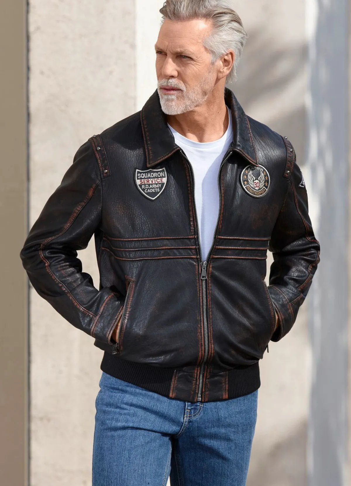 Herren BADER Lederblouson mit Patches