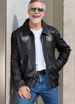 Herren BADER Lederblouson mit Patches
