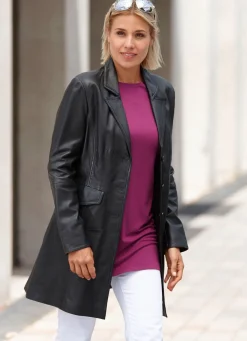 Damen BADER Lederkurzmantel mit Reverskragen