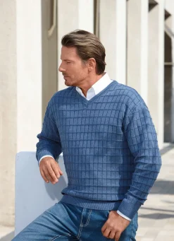 Herren BADER Legerer V-Pullover mit Strukturdessin in 3 Farben