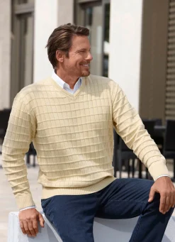 Herren BADER Legerer V-Pullover mit Strukturdessin in 3 Farben