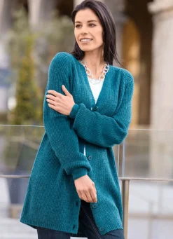 Damen BADER Long-Strickjacke in Perlfang