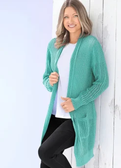 Damen BADER Long-Strickjacke in streckender Streifenoptik