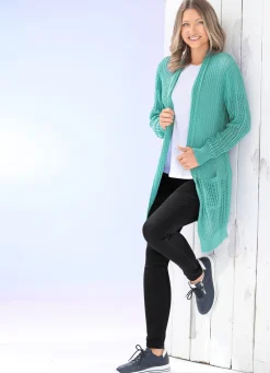 Damen BADER Long-Strickjacke in streckender Streifenoptik