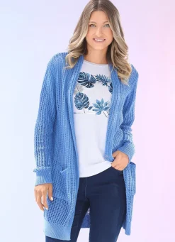 Damen BADER Long-Strickjacke in streckender Streifenoptik