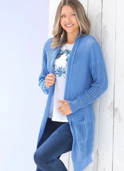 Damen BADER Long-Strickjacke in streckender Streifenoptik